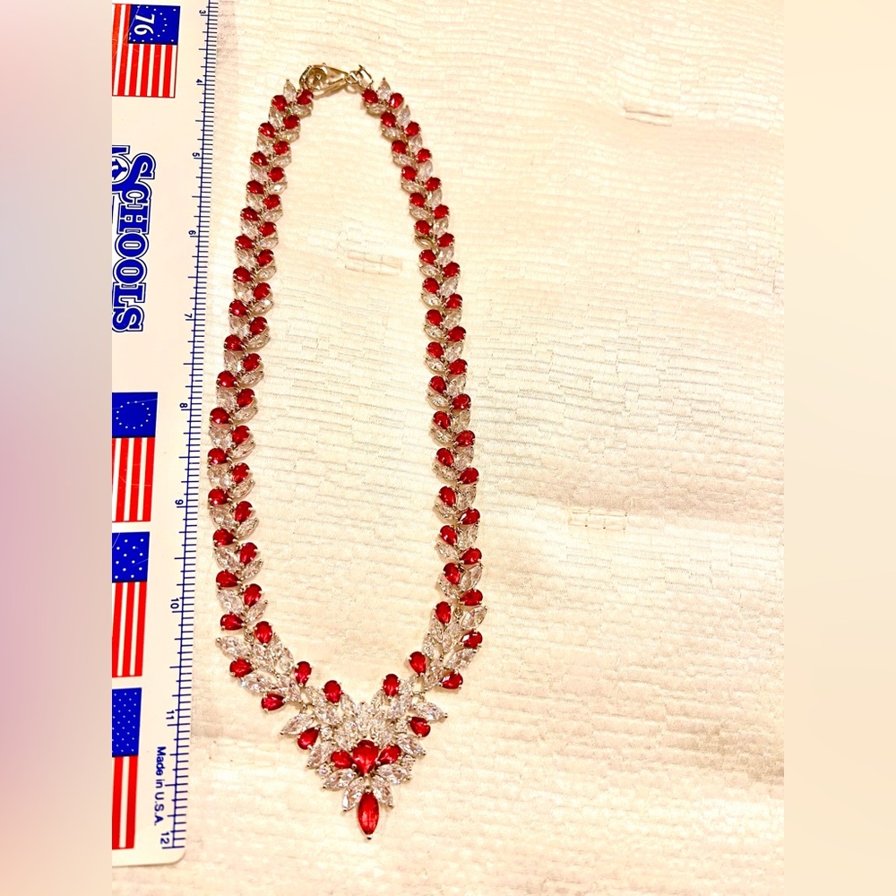 Elegant Red and Silver Necklace Marked 925 with Swan? hallmark.